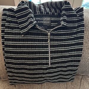 Ringo Sport Jeanswear Black and White Striped Quarter-Zip Pullover